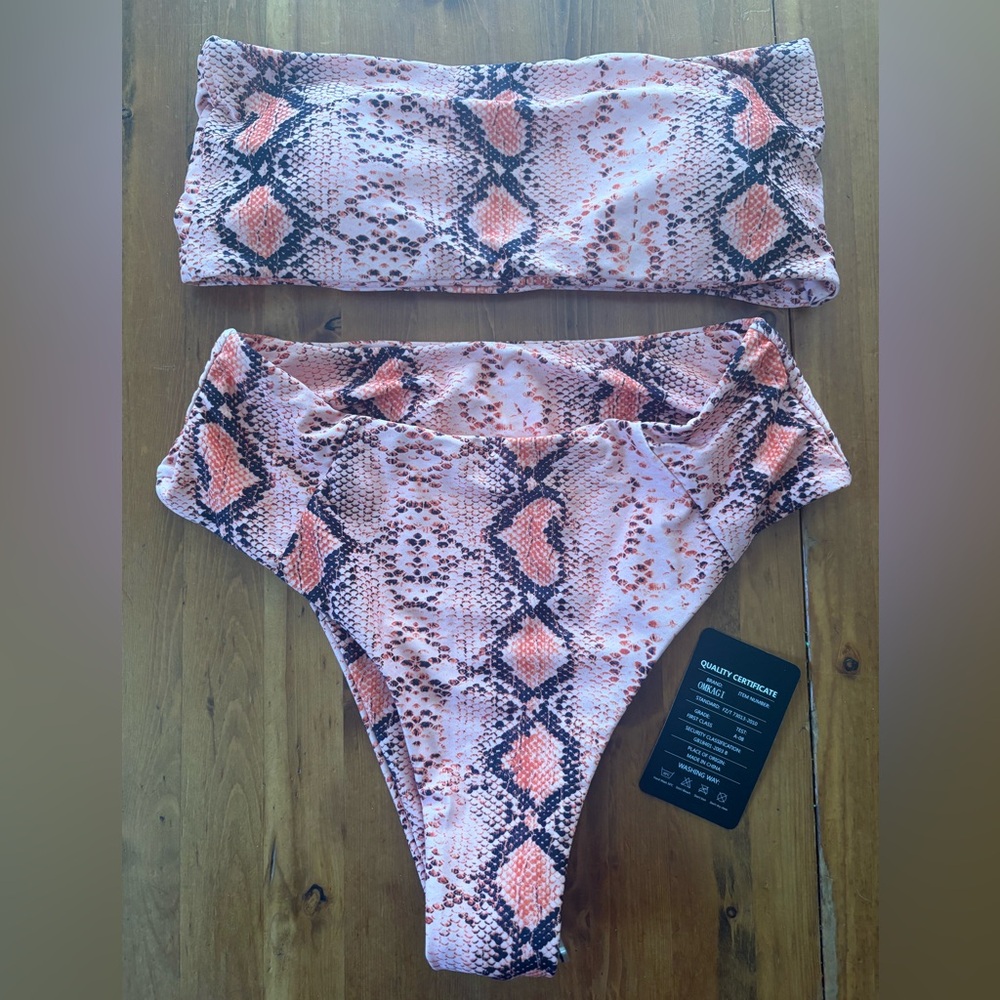 NWT - OMKAGI Coral Snake Print Bikini Set - High cut + High waist - Size M